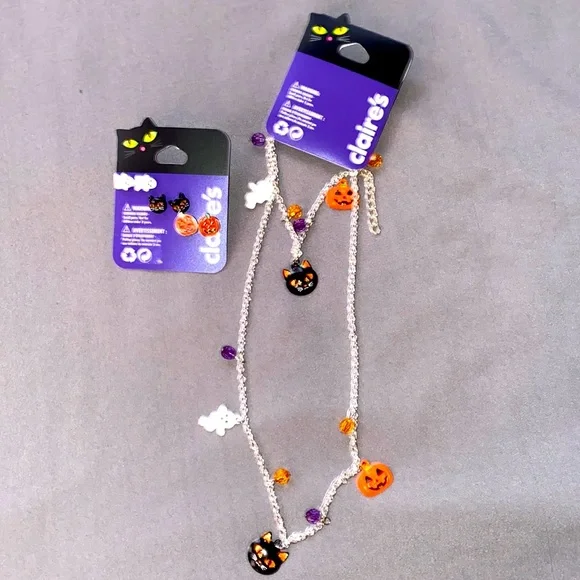 Claire’s Halloween Jewelry Pumpkin, ghost, cat earring  necklace